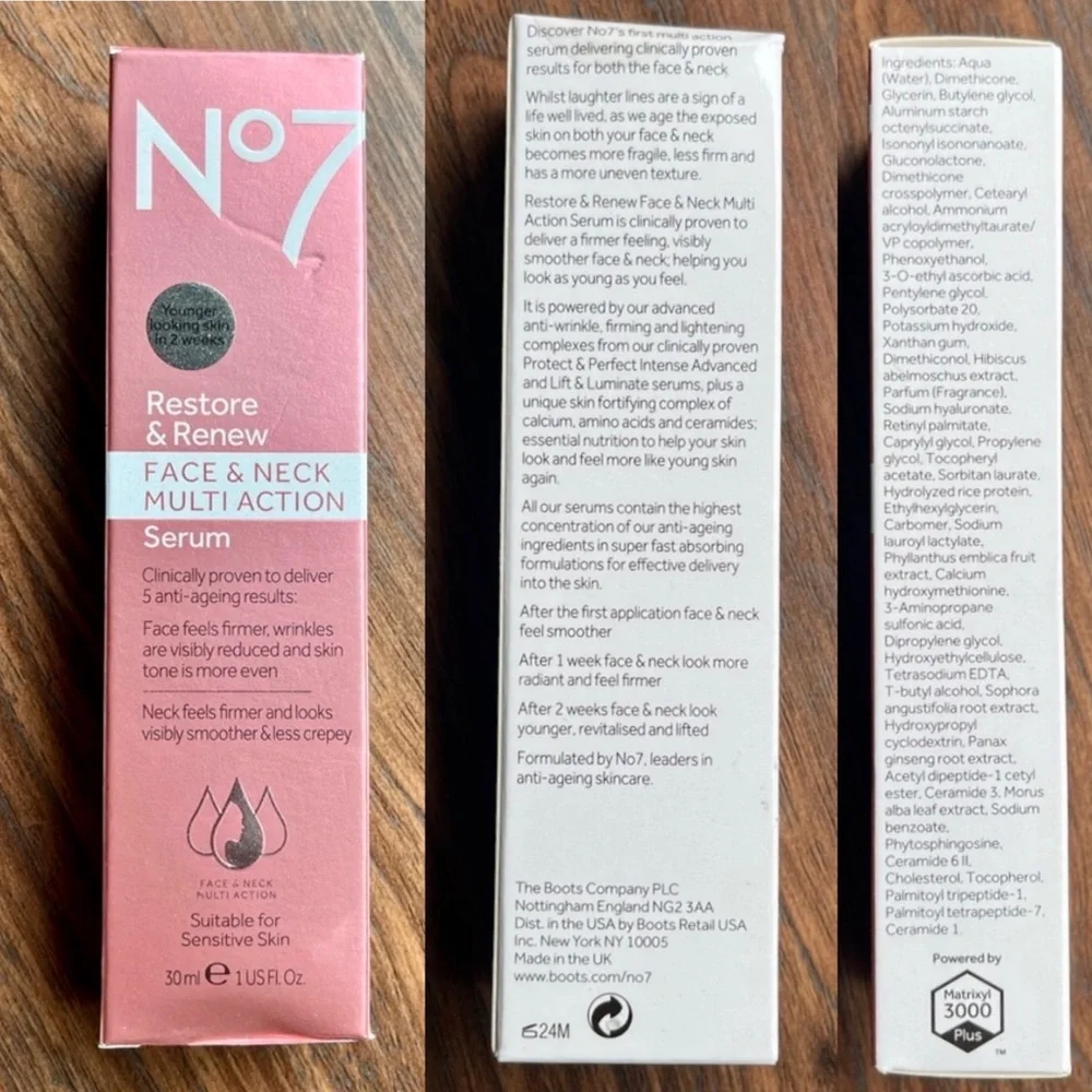 No 7 Restore and Renew face and neck multiaction Serum